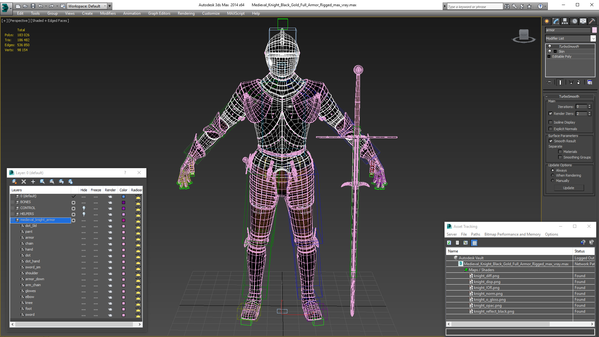 Medieval Knight Black Gold Full Armor Rigged 3D model