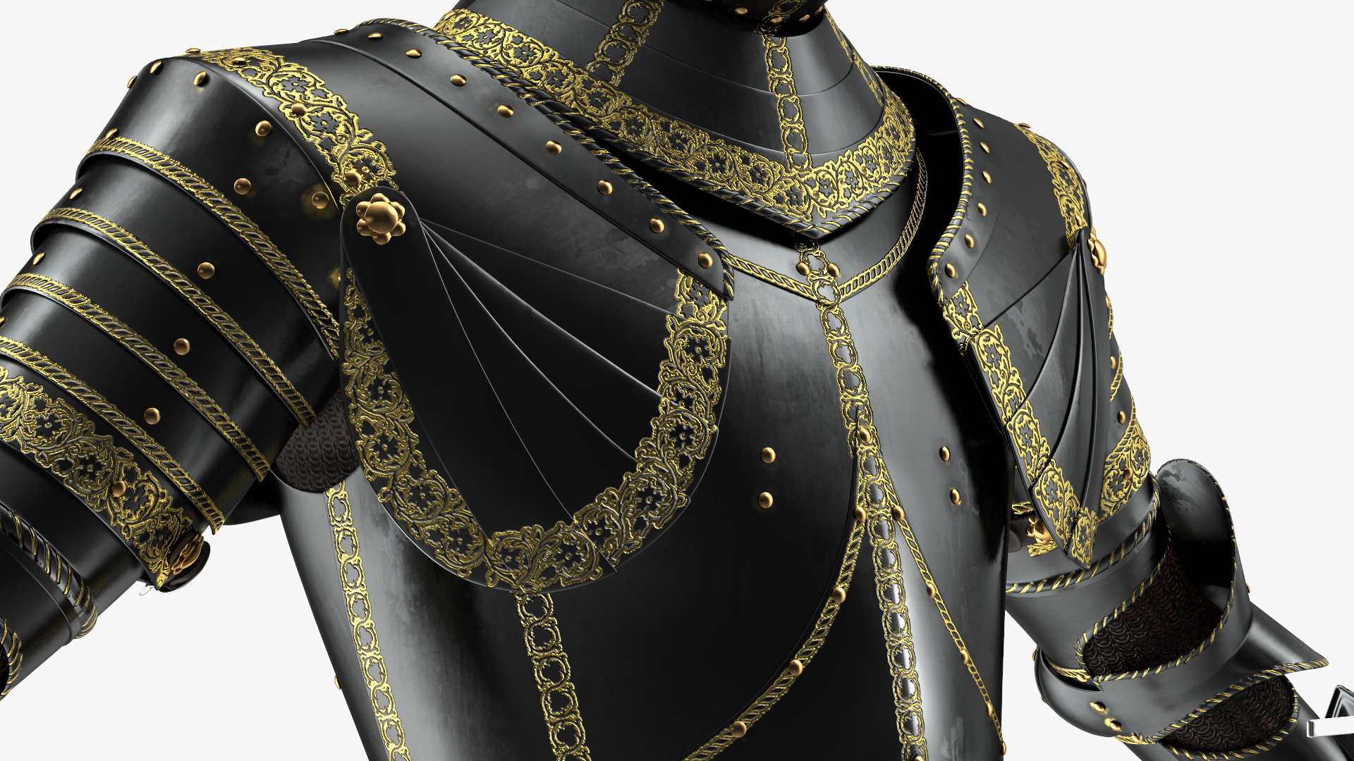 Medieval Knight Black Gold Full Armor Rigged 3D model