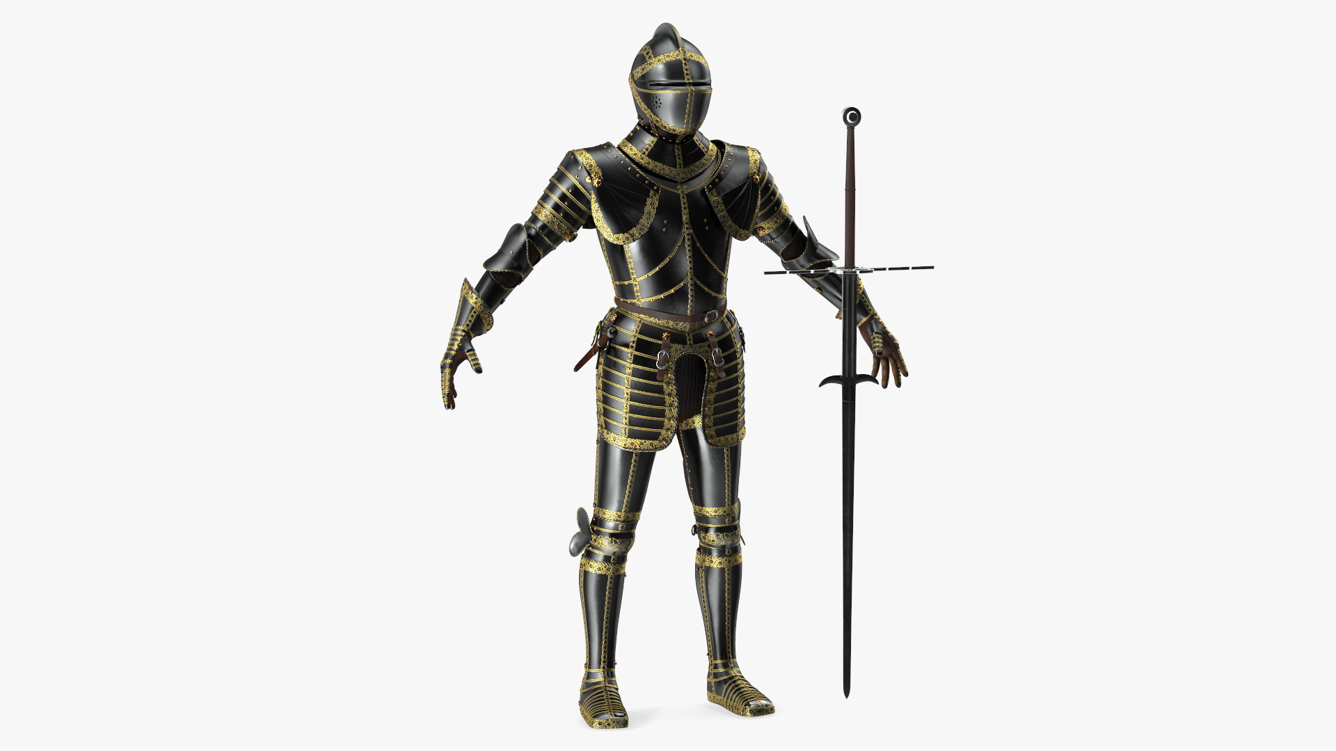Medieval Knight Black Gold Full Armor Rigged 3D model