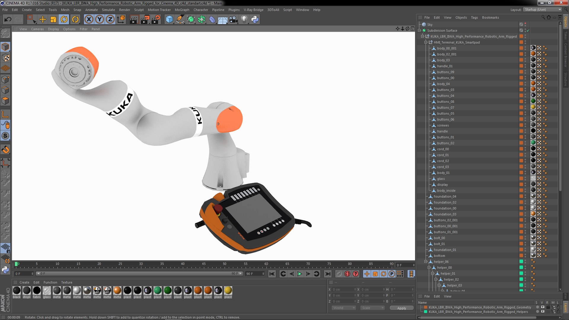3D KUKA LBR IIWA High Performance Robotic Arm Rigged for Cinema 4D model
