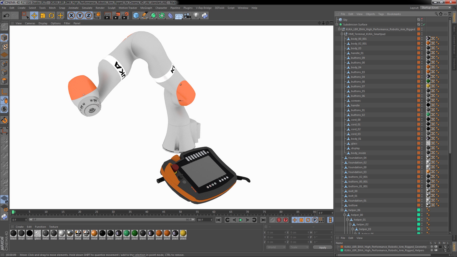 3D KUKA LBR IIWA High Performance Robotic Arm Rigged for Cinema 4D model