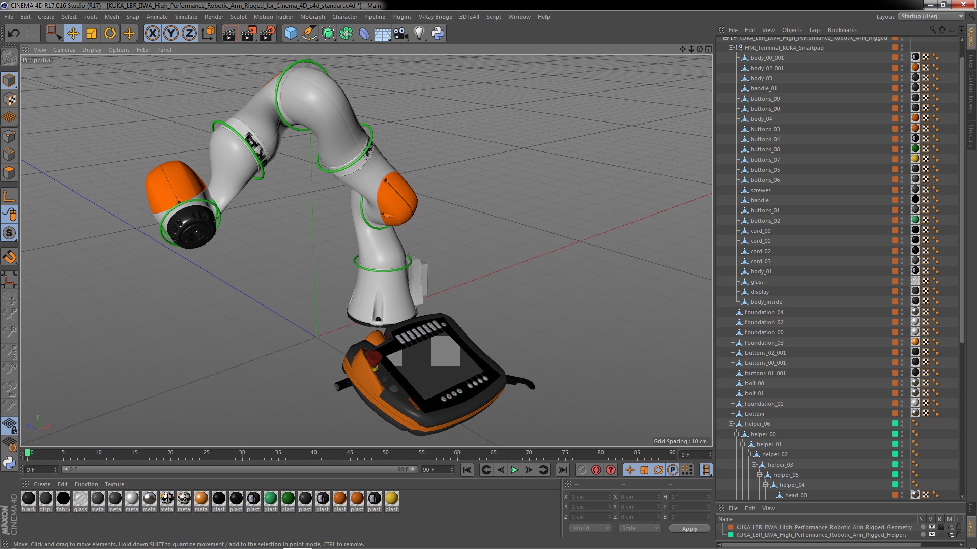 3D KUKA LBR IIWA High Performance Robotic Arm Rigged for Cinema 4D model