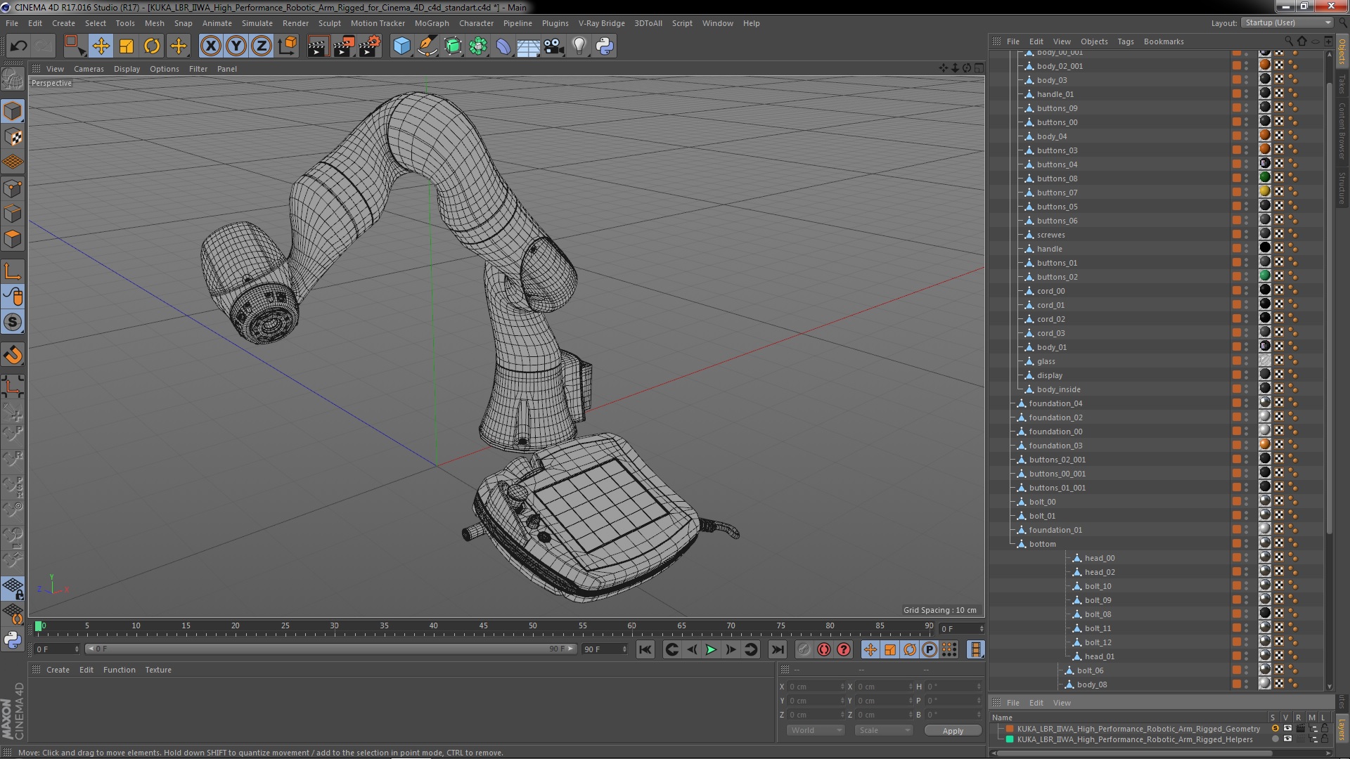 3D KUKA LBR IIWA High Performance Robotic Arm Rigged for Cinema 4D model