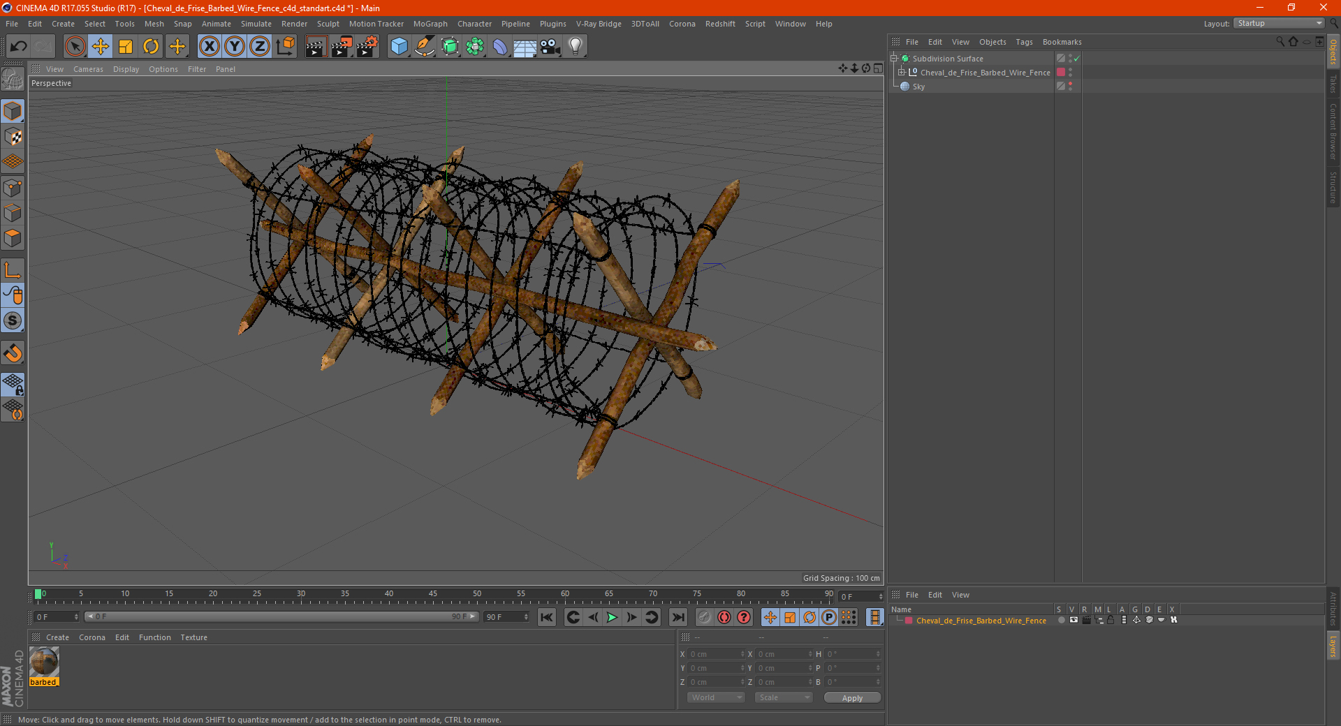 3D Cheval de Frise Barbed Wire Fence model