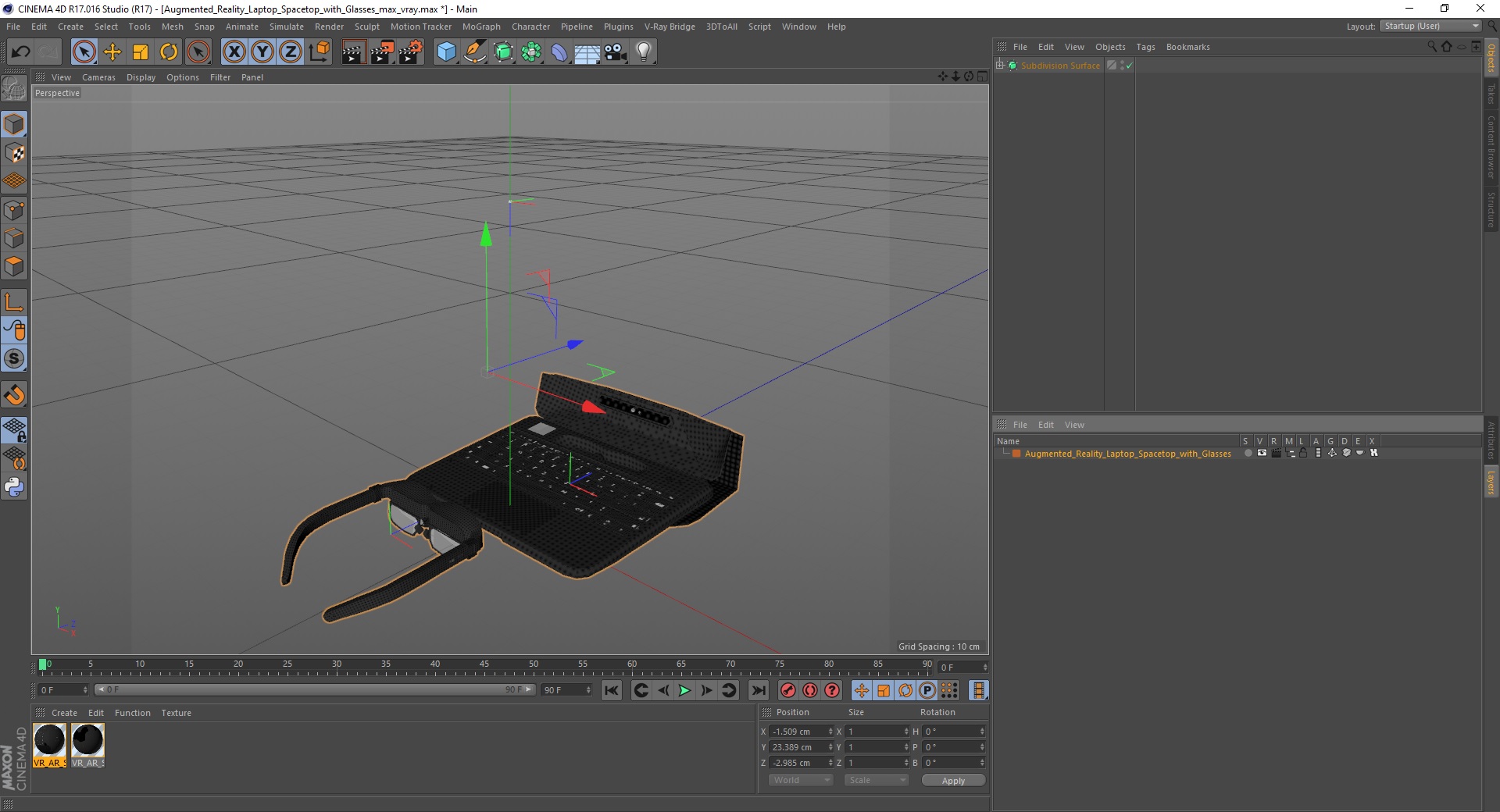 3D Augmented Reality Laptop Spacetop with Glasses