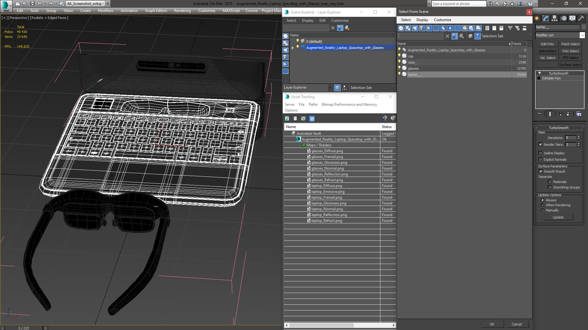 3D Augmented Reality Laptop Spacetop with Glasses