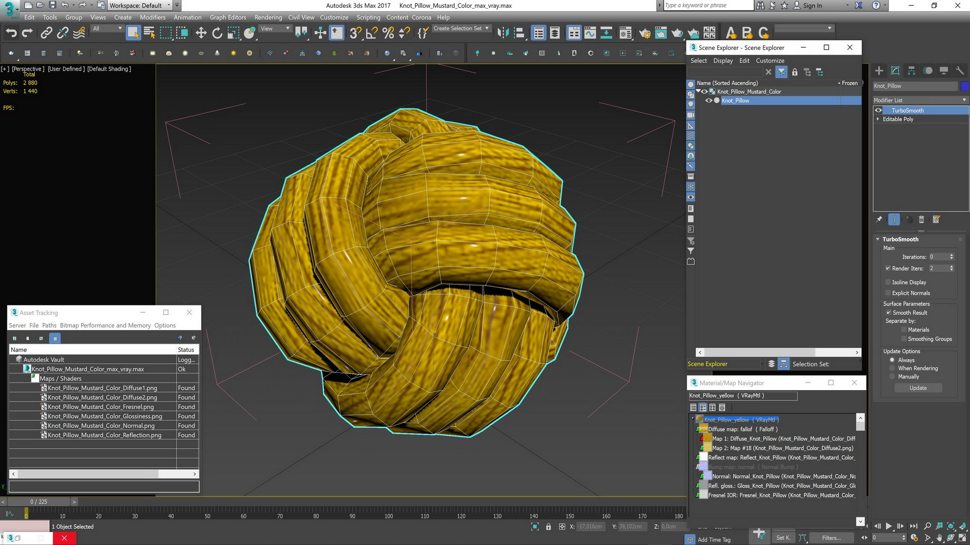 3D model Knot Pillow Mustard Color