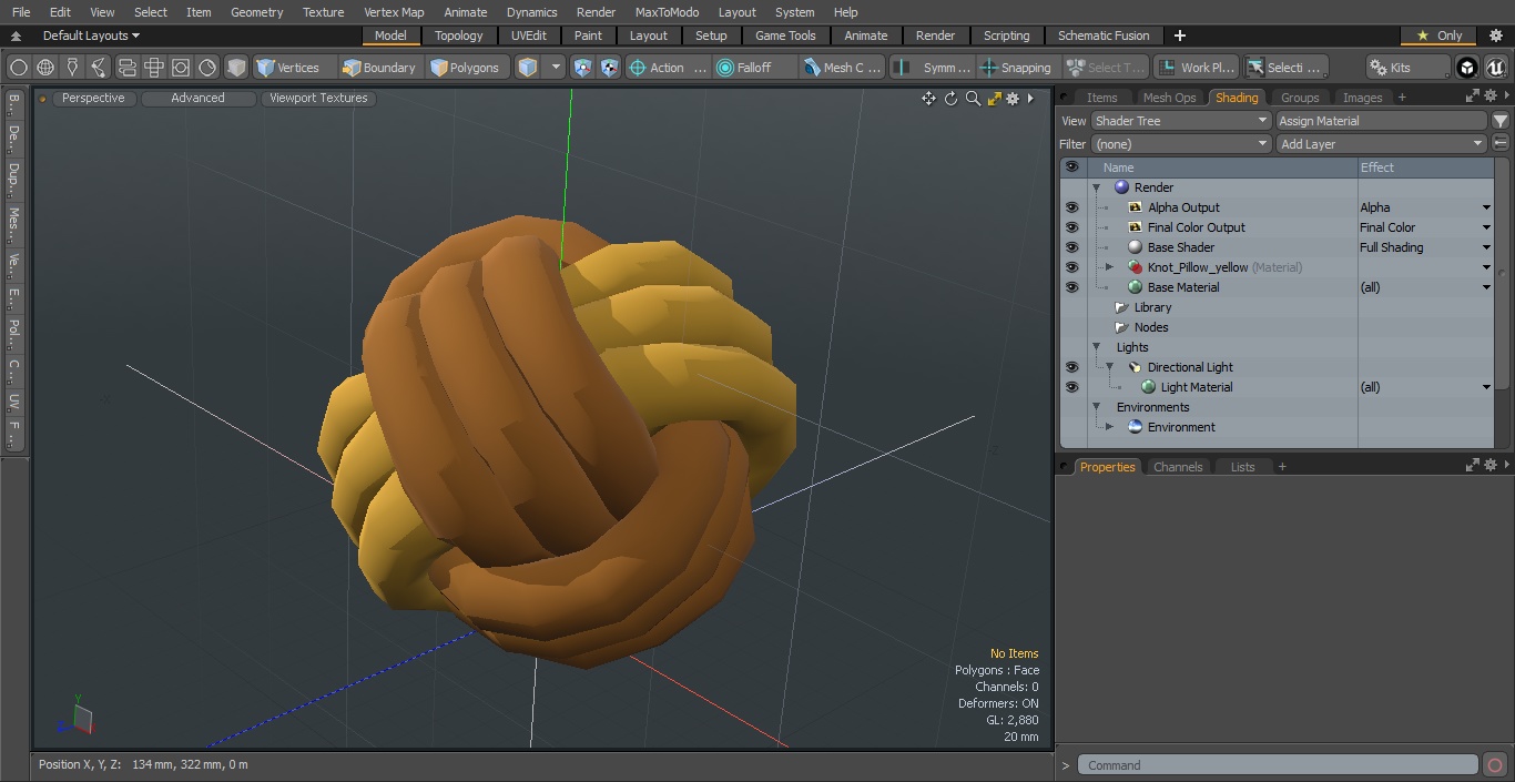 3D model Knot Pillow Mustard Color