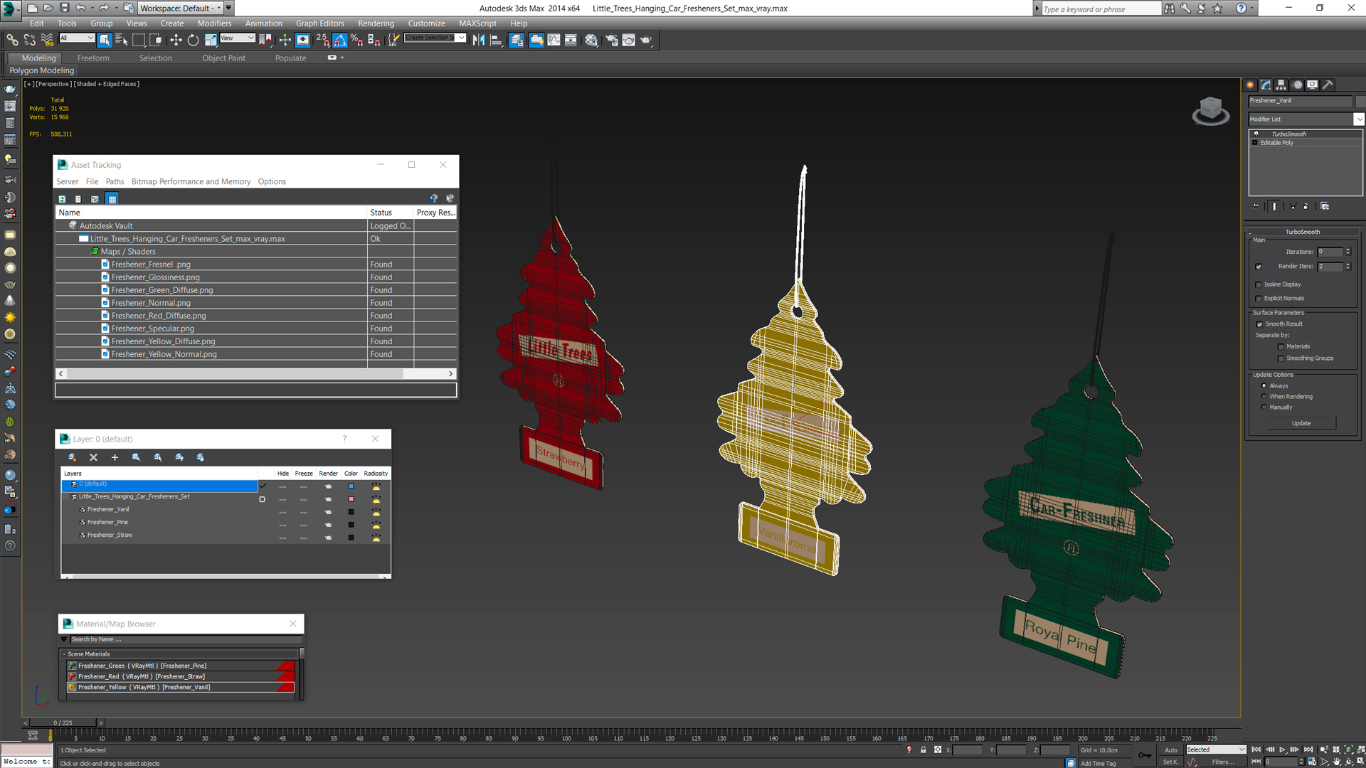 Little Trees Hanging Car Fresheners Set 3D model