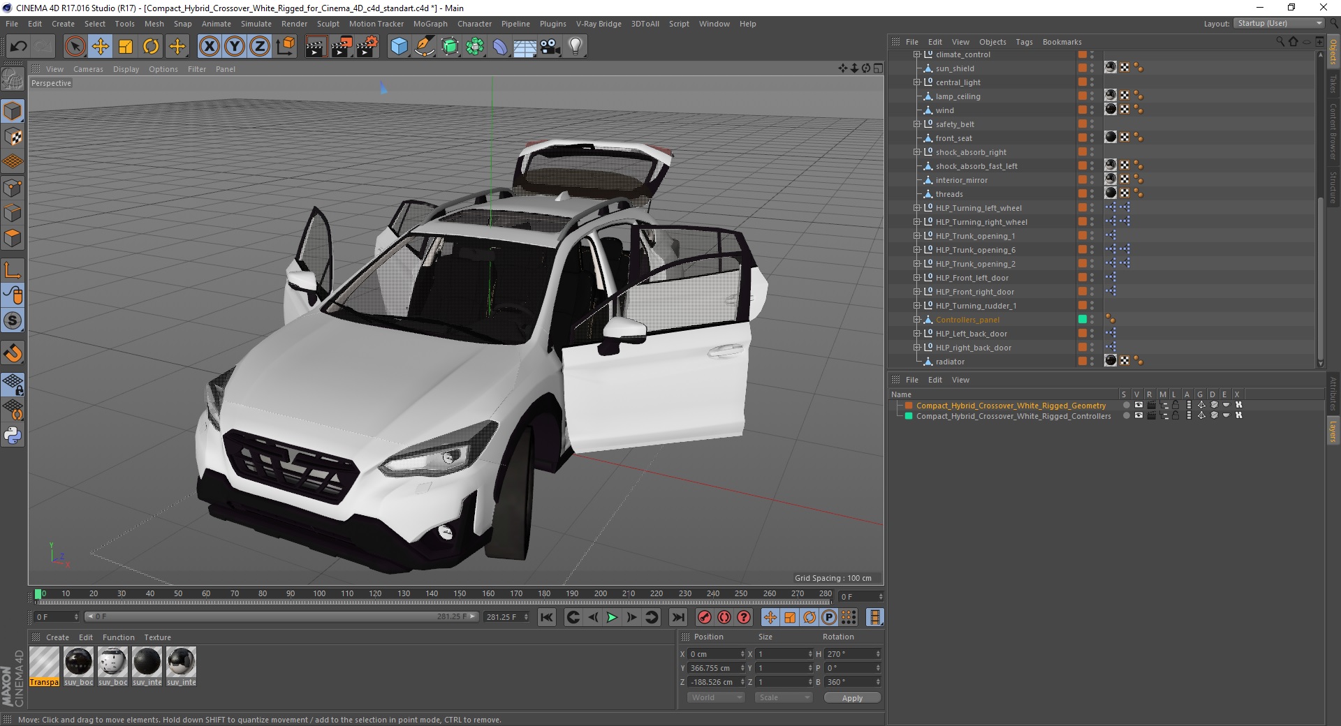 3D Compact Hybrid Crossover White Rigged for Cinema 4D