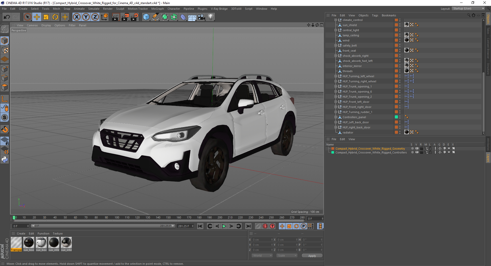 3D Compact Hybrid Crossover White Rigged for Cinema 4D