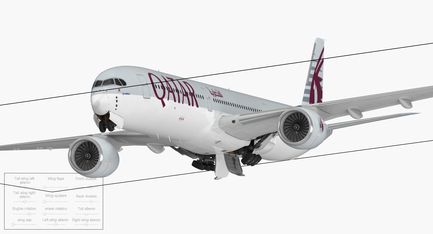 Airbus A350 1000 Qatar Rigged 3D model
