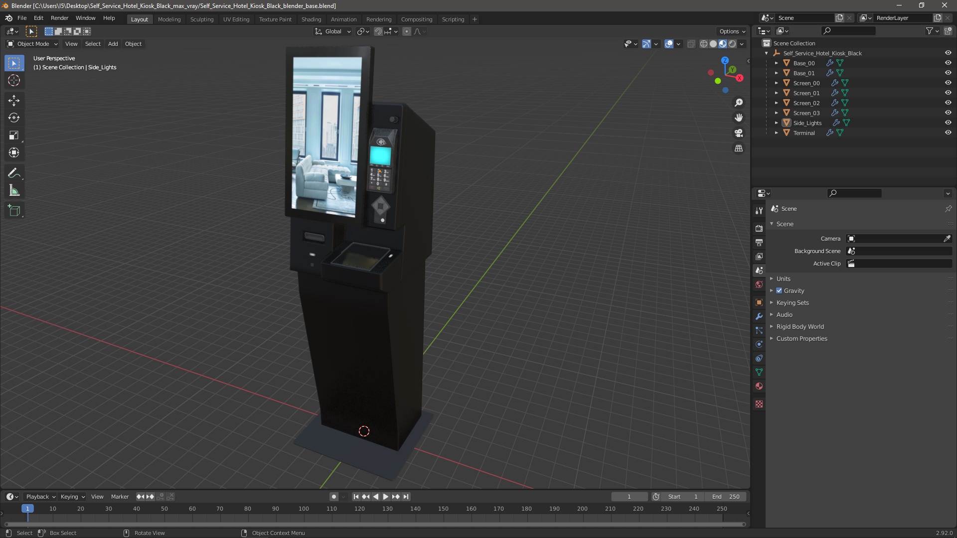 3D model Self Service Hotel Kiosk Black