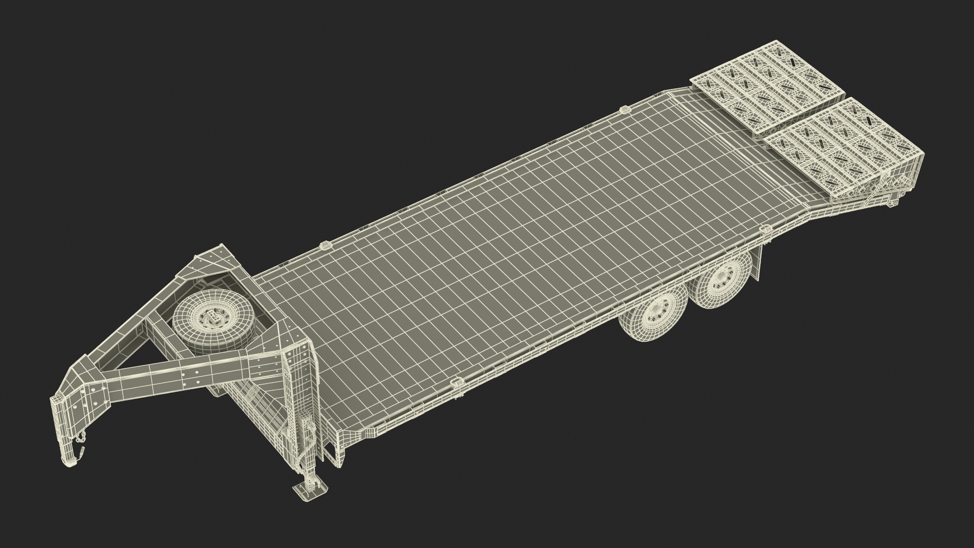 3D Flat Bed Gooseneck Pickup Trailer model