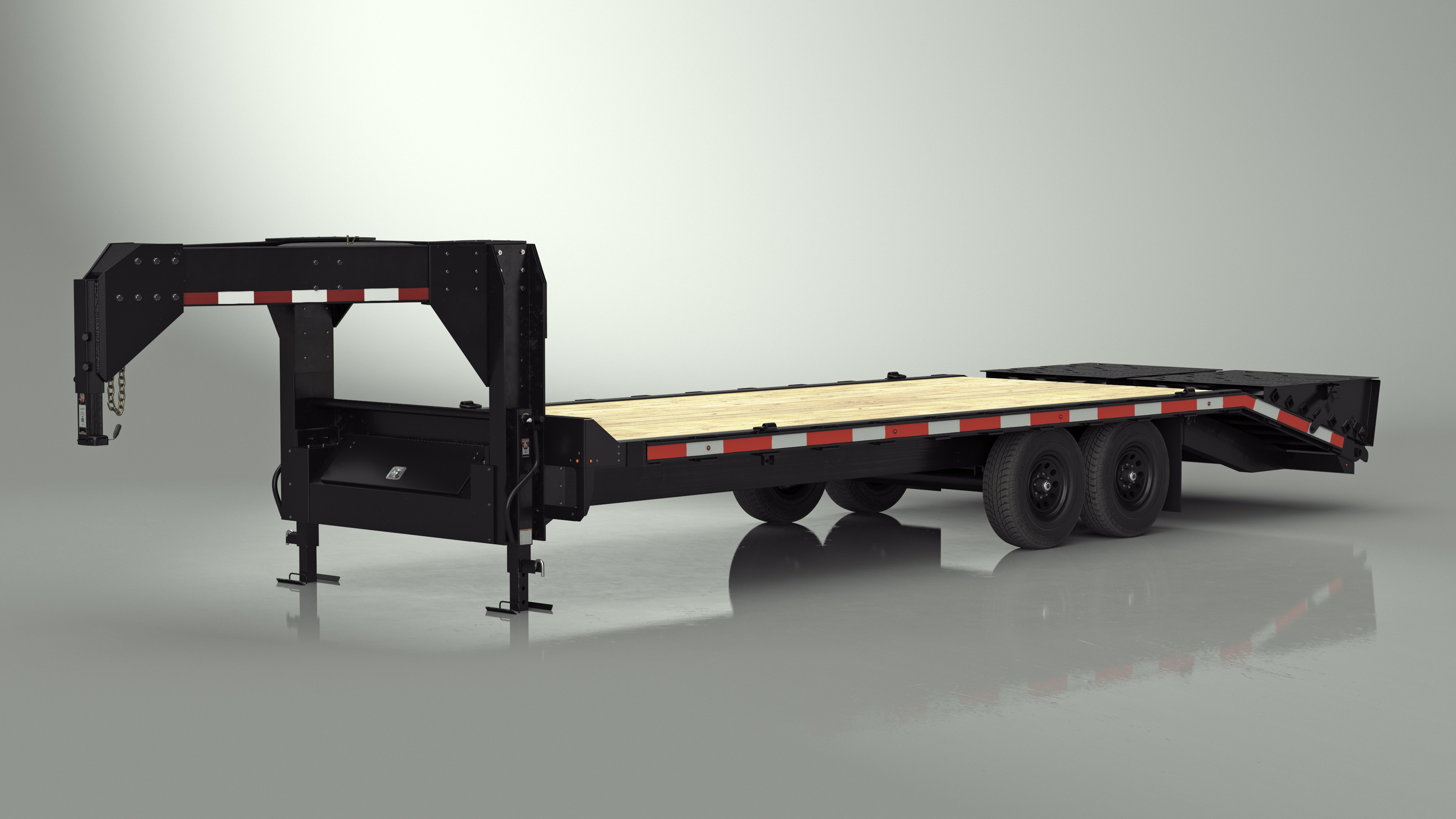 3D Flat Bed Gooseneck Pickup Trailer model