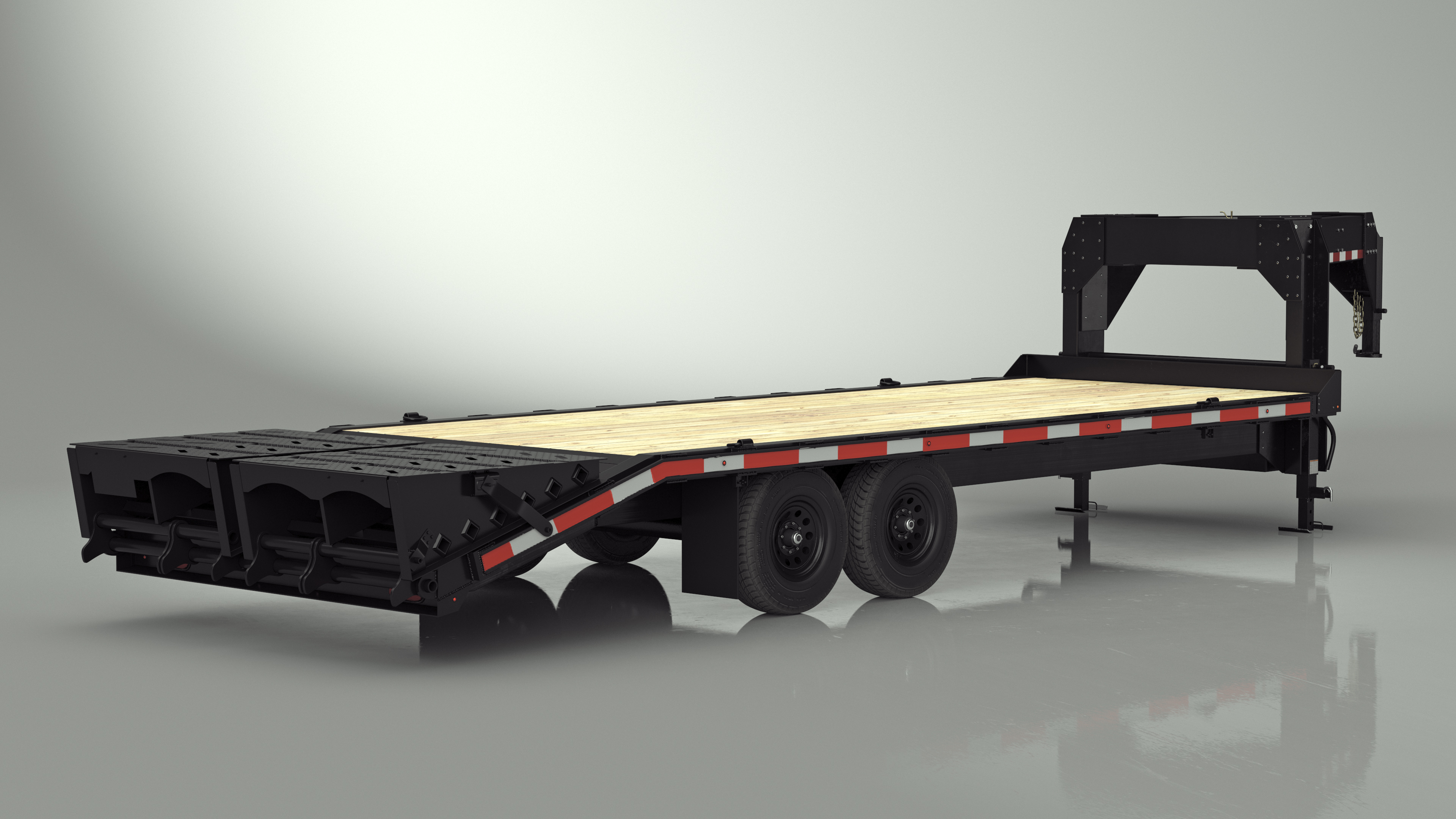 3D Flat Bed Gooseneck Pickup Trailer model