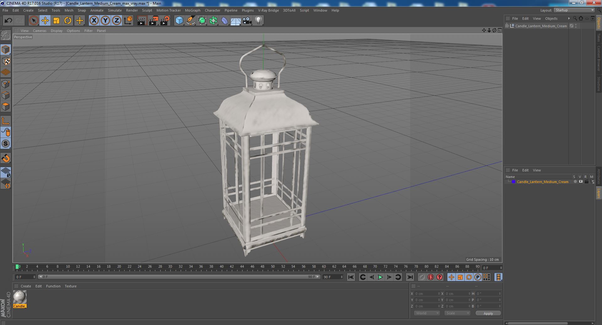 Candle Lantern Medium Cream 3D
