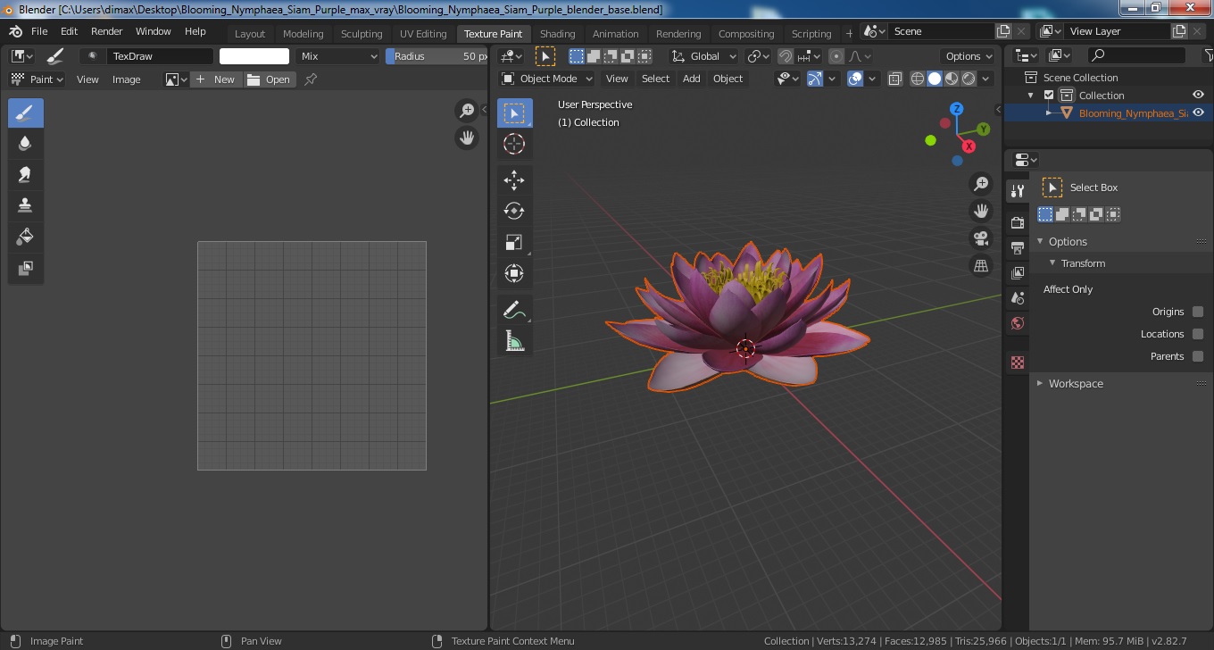 Blooming Nymphaea Siam Purple 3D model