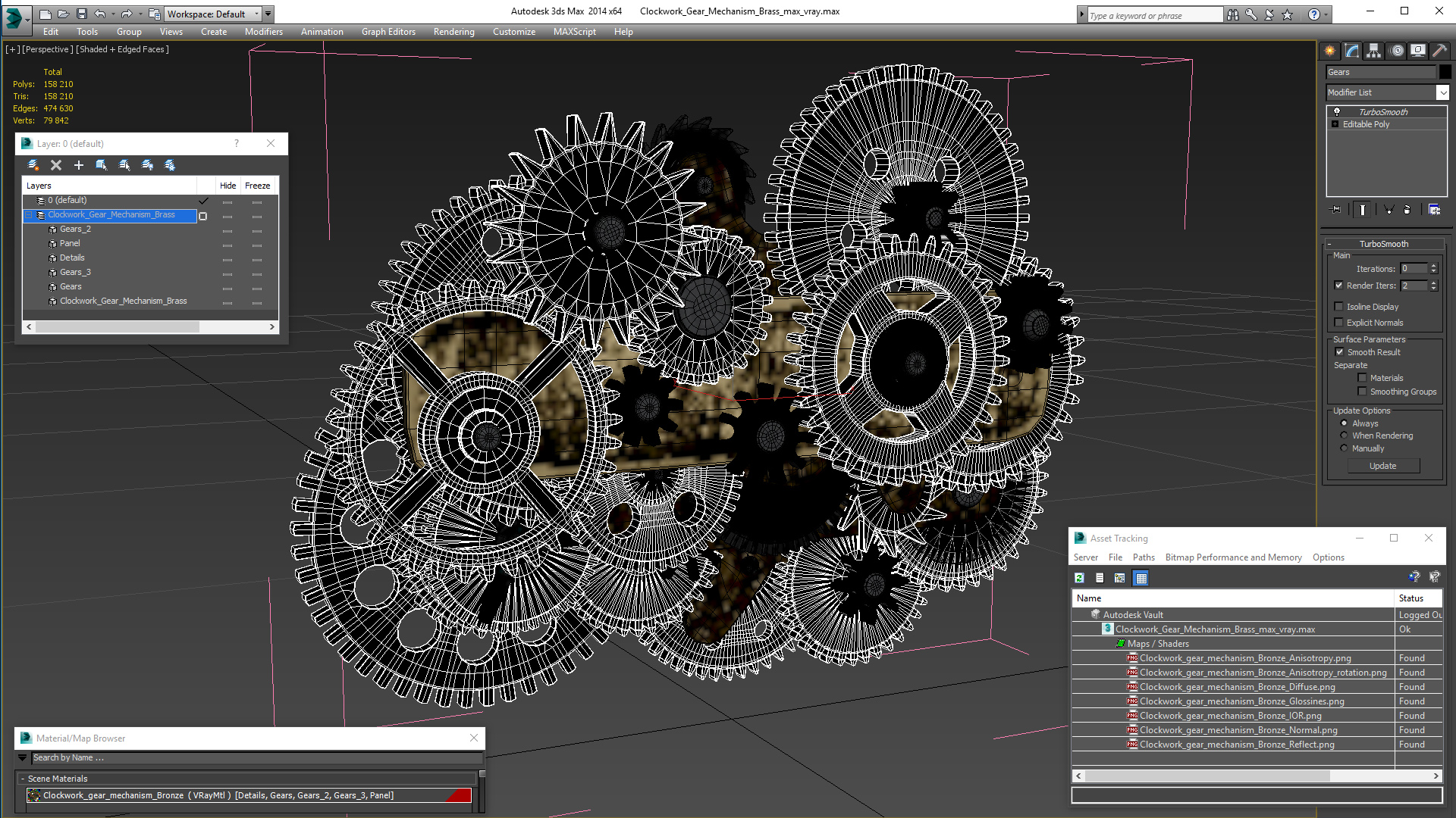 3D model Clockwork Gear Mechanism Brass