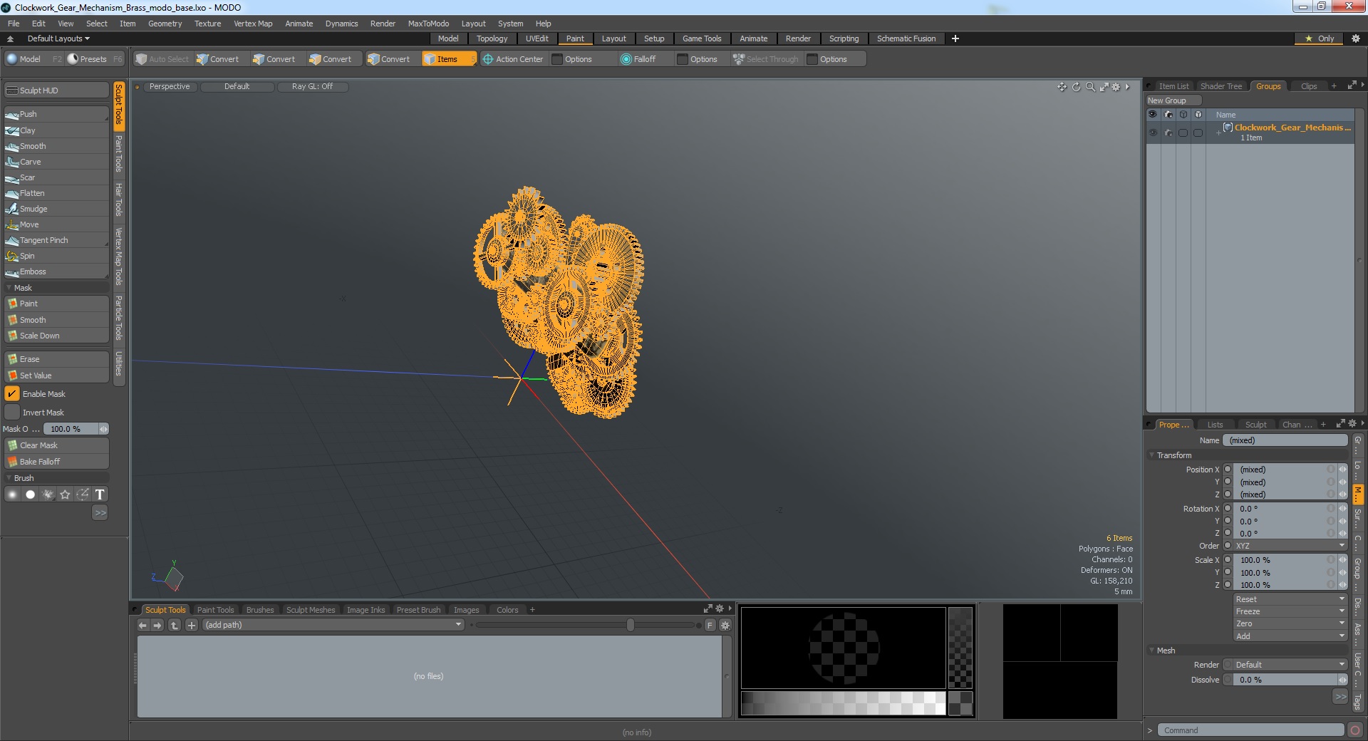 3D model Clockwork Gear Mechanism Brass