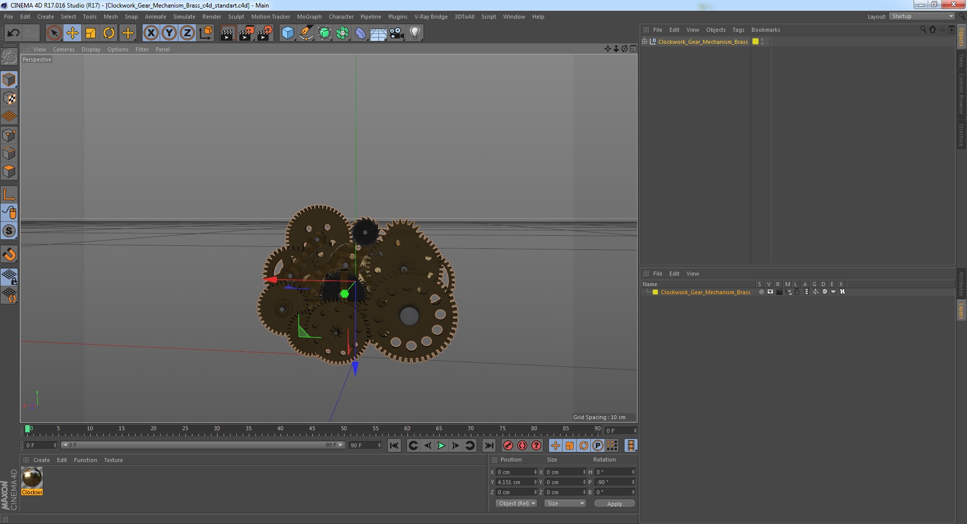 3D model Clockwork Gear Mechanism Brass