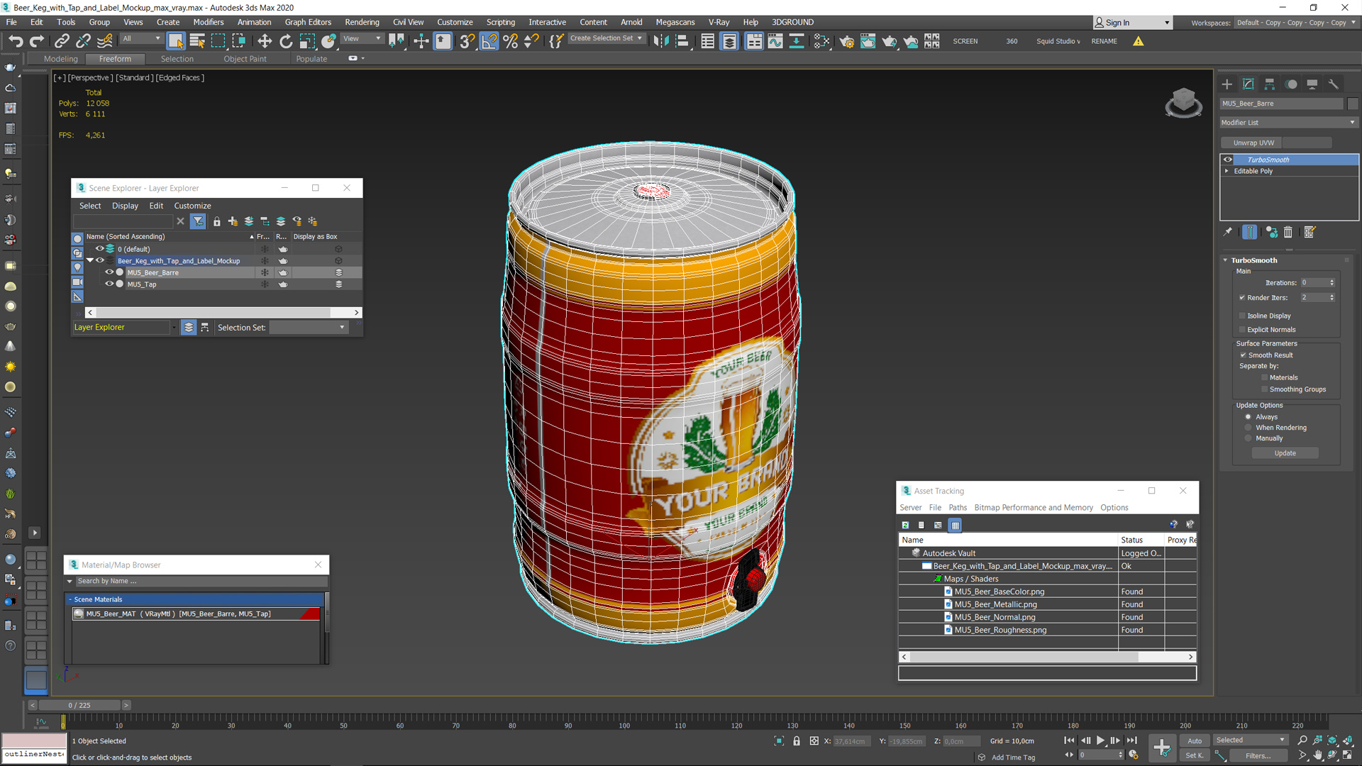 Beer Keg with Tap and Label Mockup 3D model