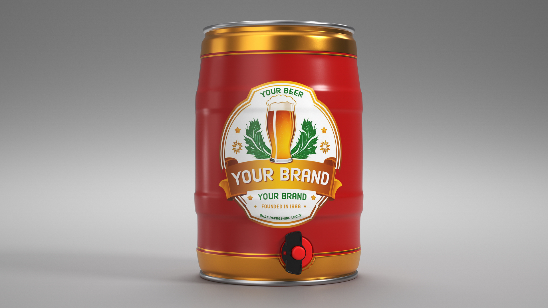 Beer Keg with Tap and Label Mockup 3D model