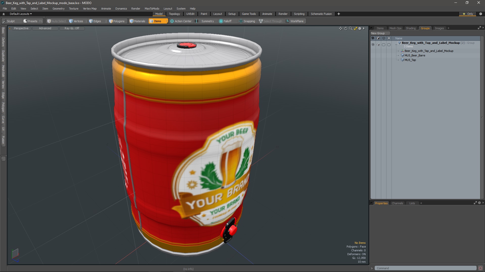 Beer Keg with Tap and Label Mockup 3D model