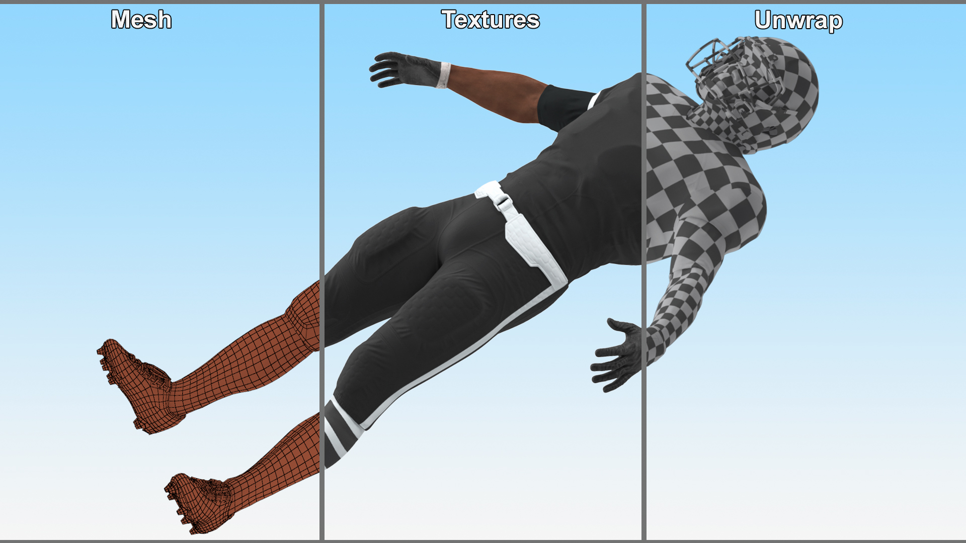 3D model Black Man Uniform T-Pose American Football Players
