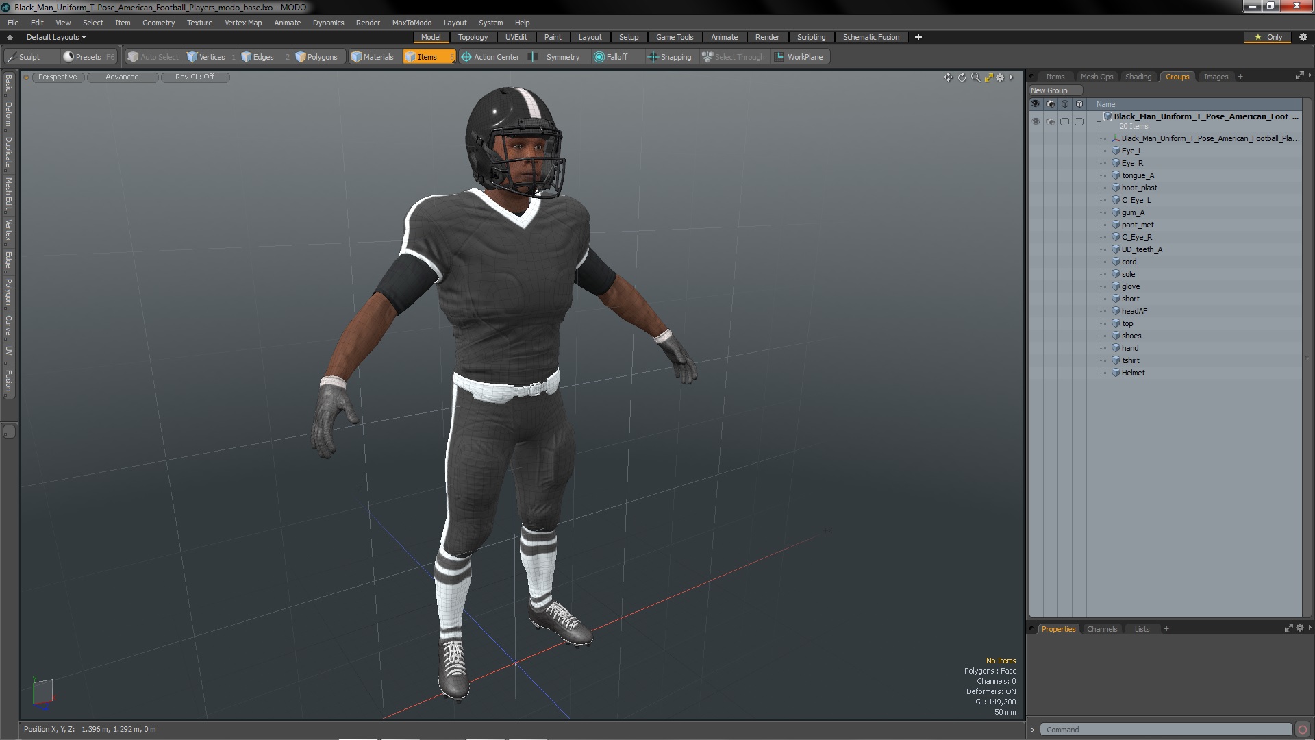 3D model Black Man Uniform T-Pose American Football Players