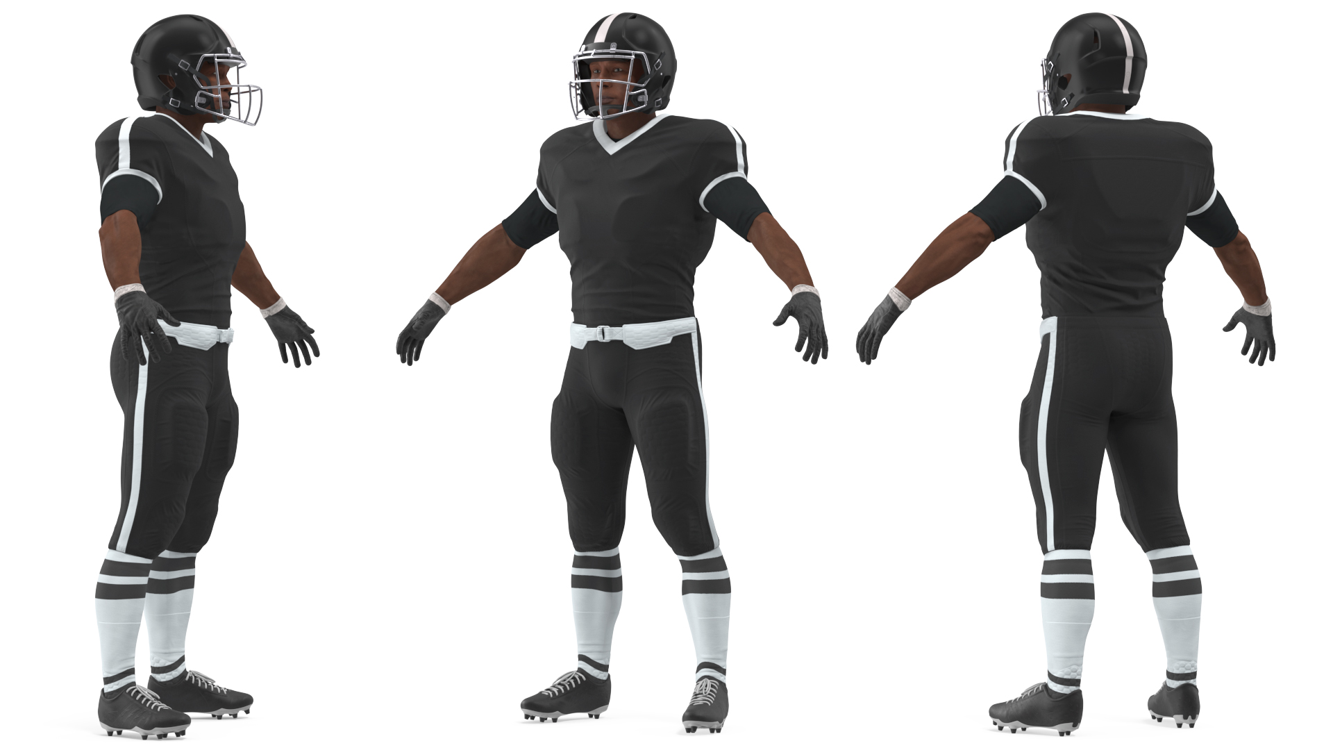 3D model Black Man Uniform T-Pose American Football Players