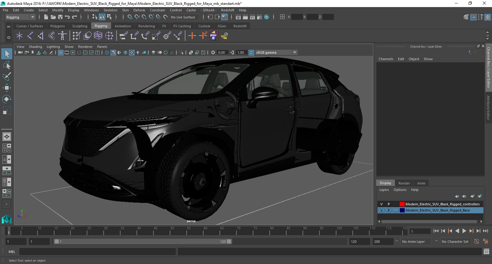 3D Modern Electric SUV Black Rigged for Maya