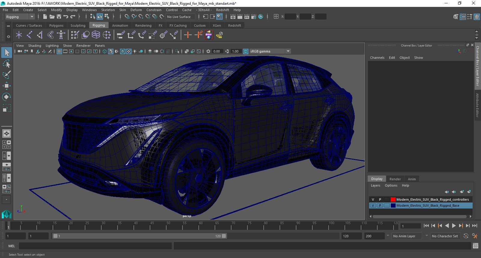 3D Modern Electric SUV Black Rigged for Maya