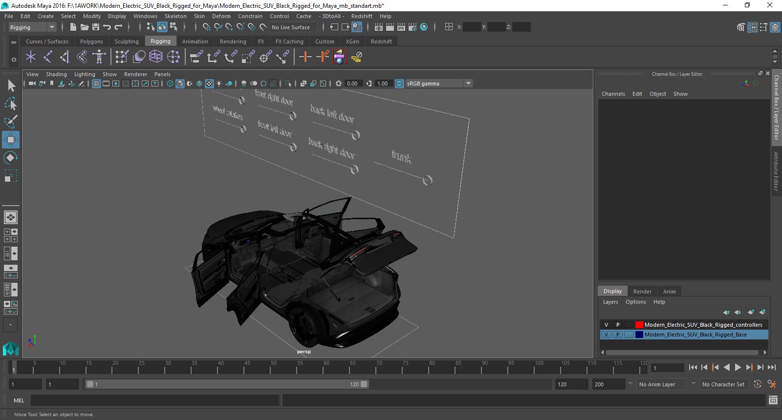 3D Modern Electric SUV Black Rigged for Maya