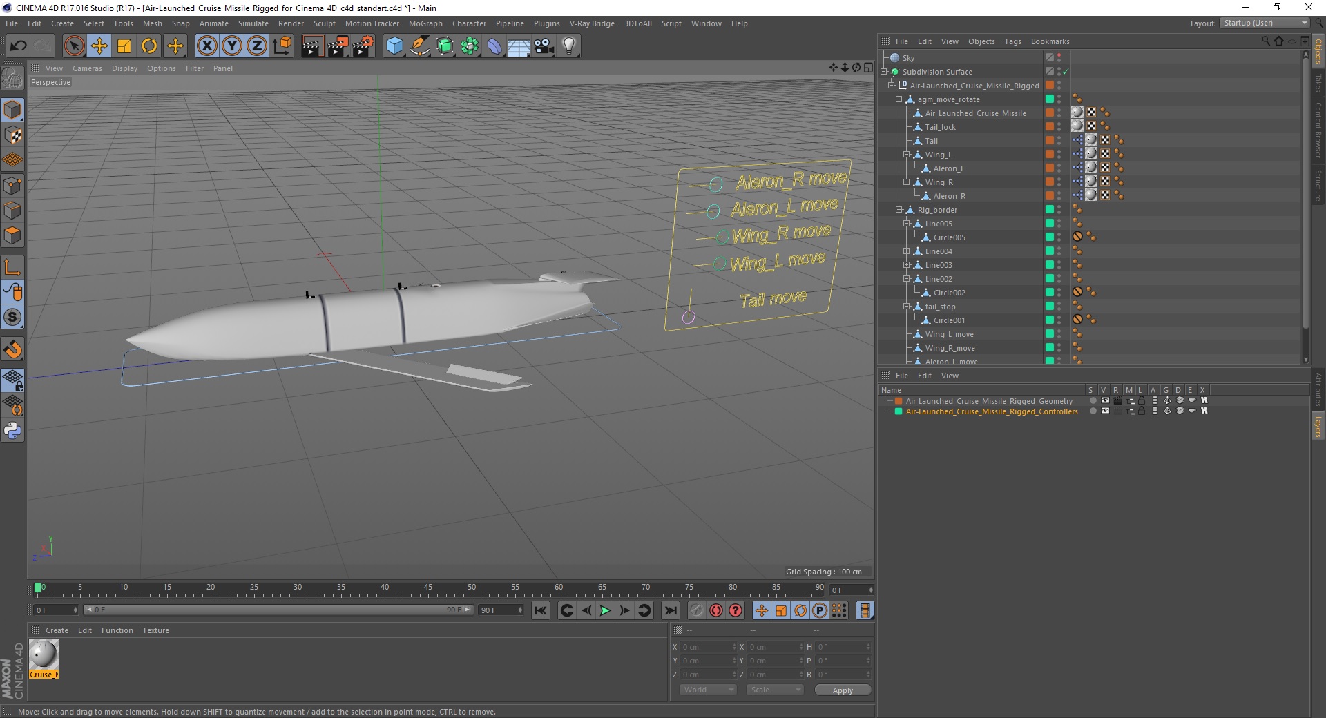 3D Air-Launched Cruise Missile Rigged for Cinema 4D model