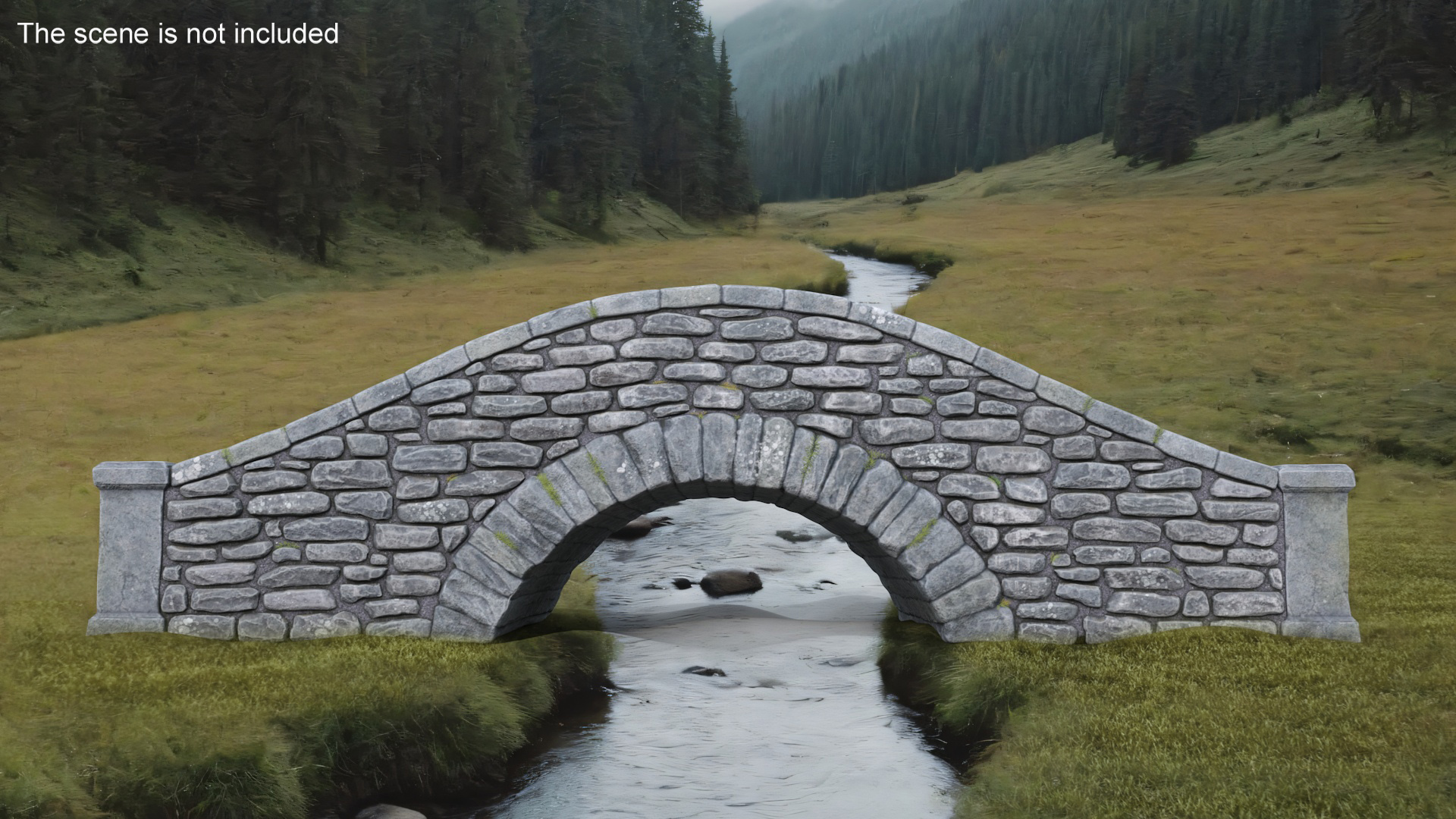 3D Small Stone Arch Bridge Gray model