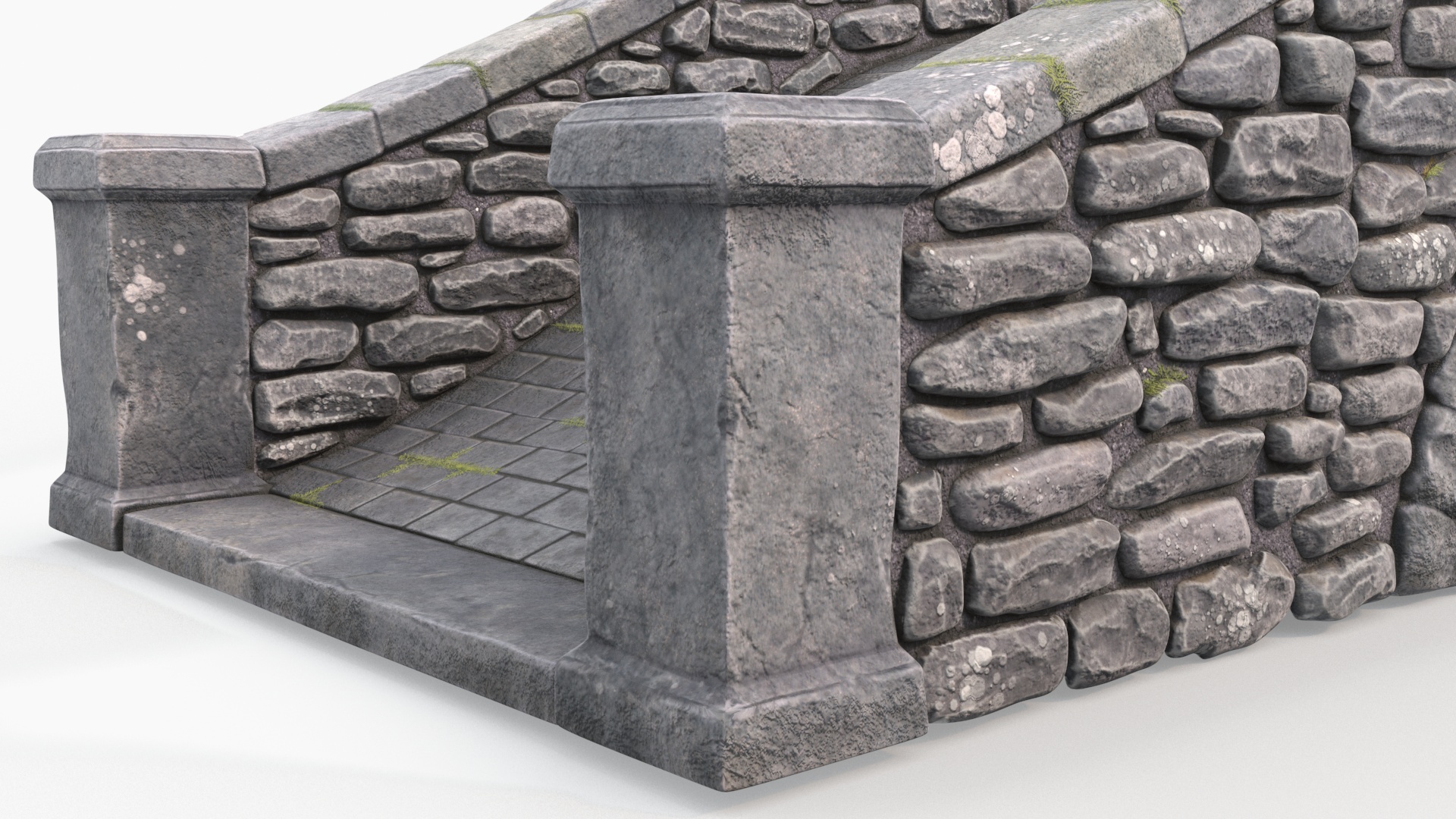 3D Small Stone Arch Bridge Gray model