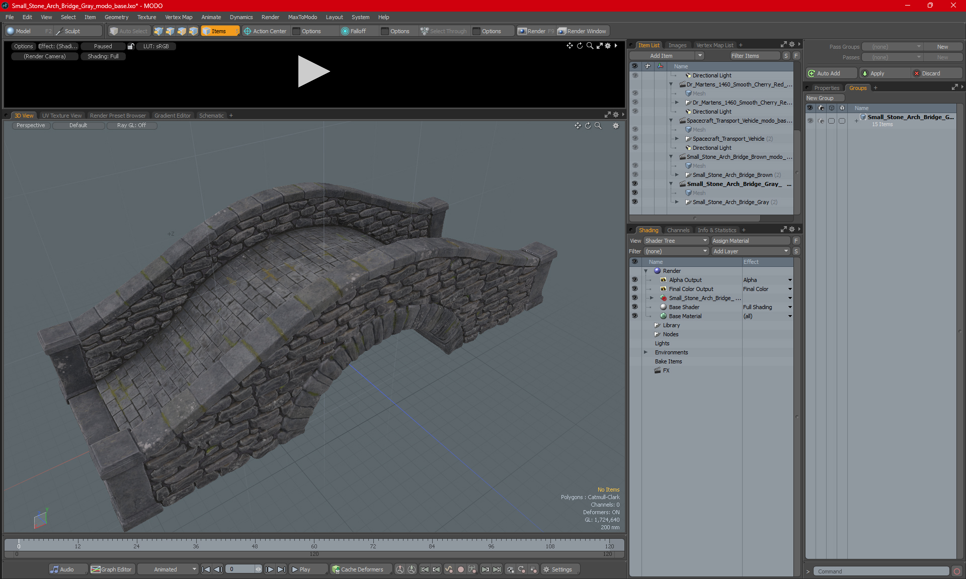 3D Small Stone Arch Bridge Gray model