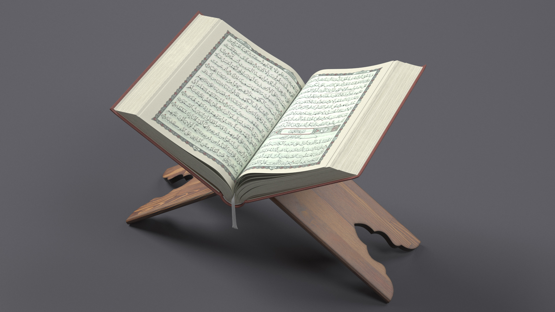 3D Quran Book on Stand Red Open model