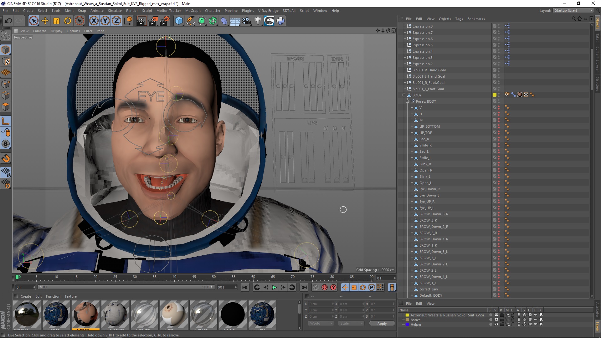 3D Astronaut Wears a Russian Sokol Suit KV2 Rigged for Cinema 4D
