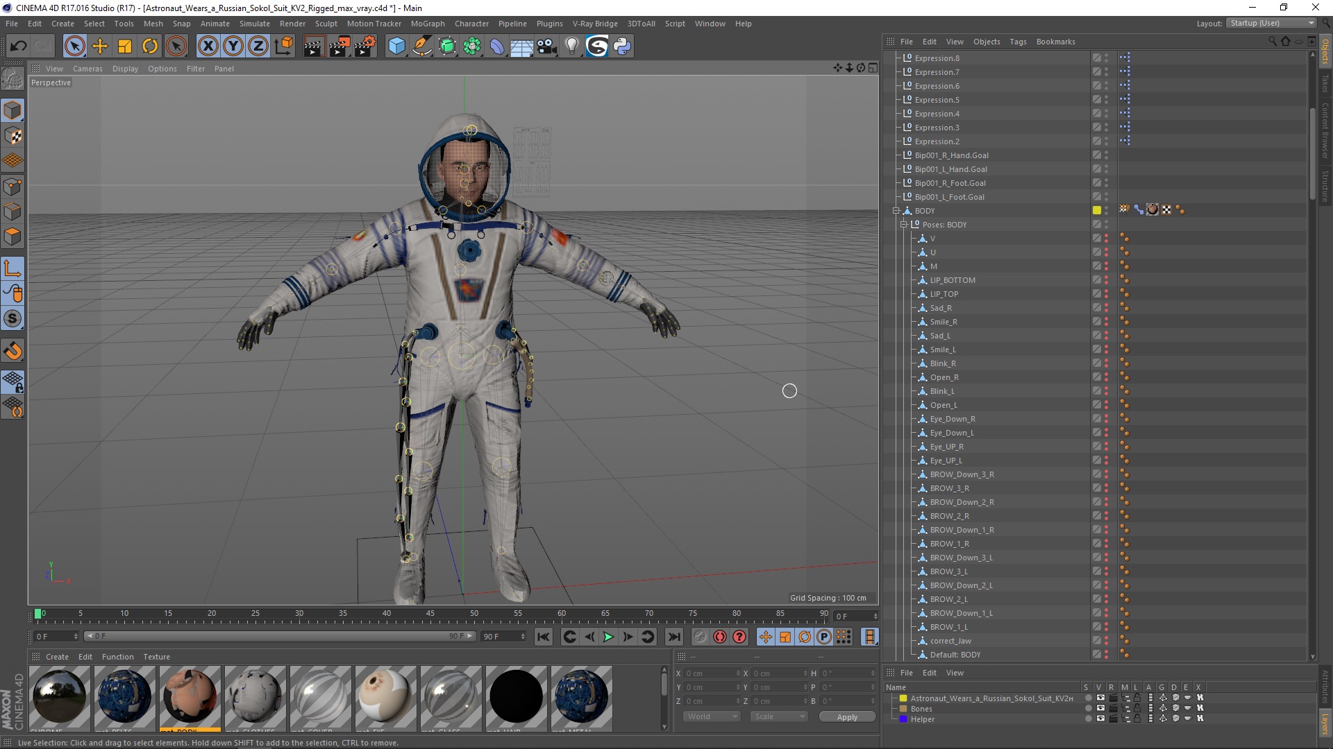 3D Astronaut Wears a Russian Sokol Suit KV2 Rigged for Cinema 4D