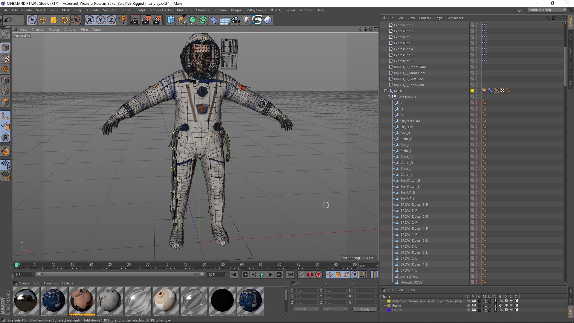 3D Astronaut Wears a Russian Sokol Suit KV2 Rigged for Cinema 4D