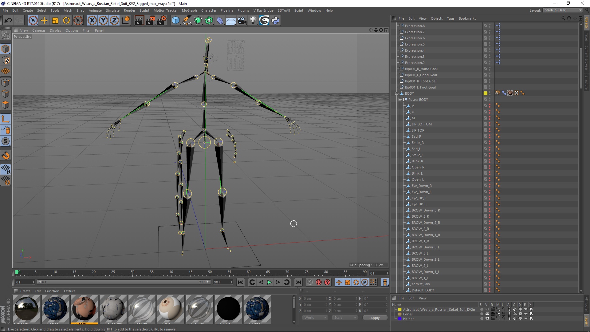 3D Astronaut Wears a Russian Sokol Suit KV2 Rigged for Cinema 4D
