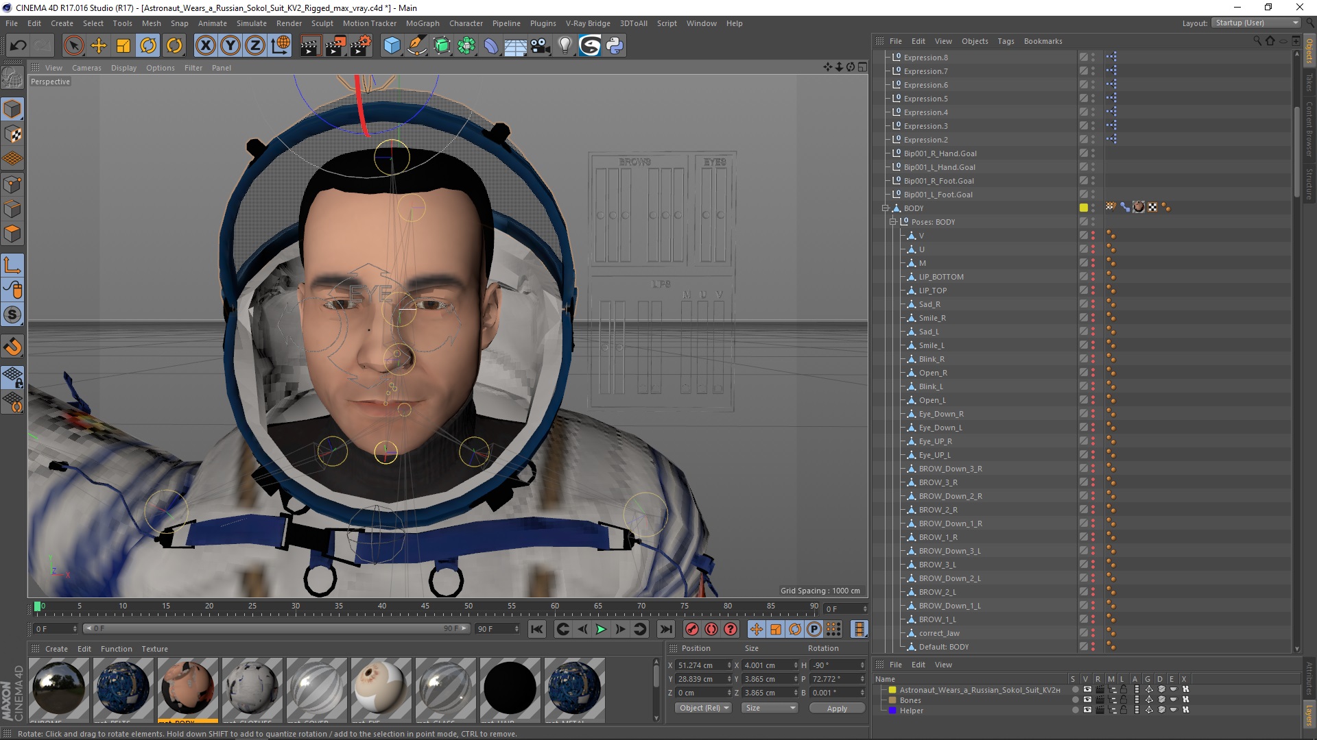 3D Astronaut Wears a Russian Sokol Suit KV2 Rigged for Cinema 4D