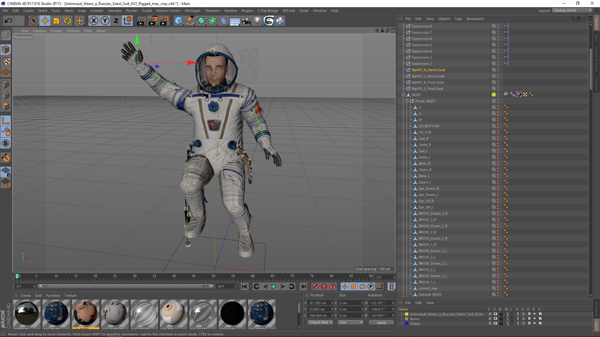 3D Astronaut Wears a Russian Sokol Suit KV2 Rigged for Cinema 4D