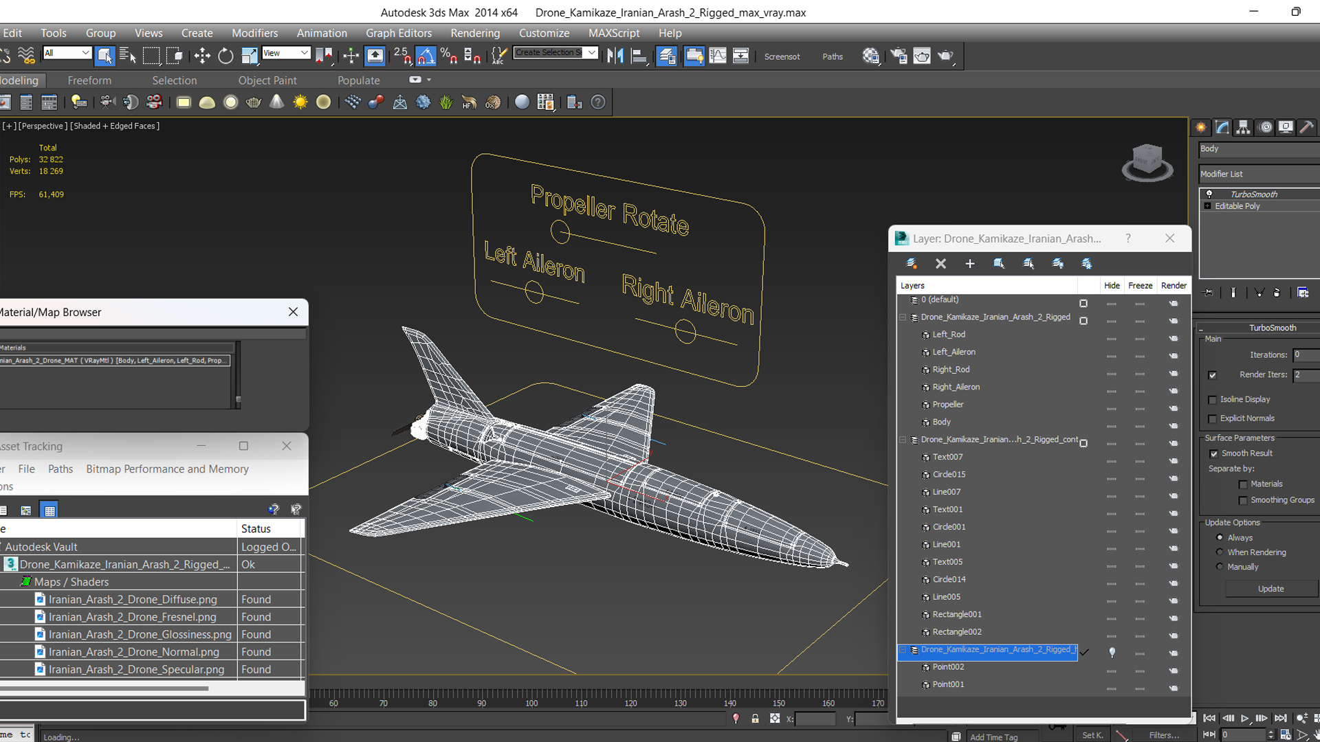Drone Kamikaze Iranian Arash 2 Rigged 3D