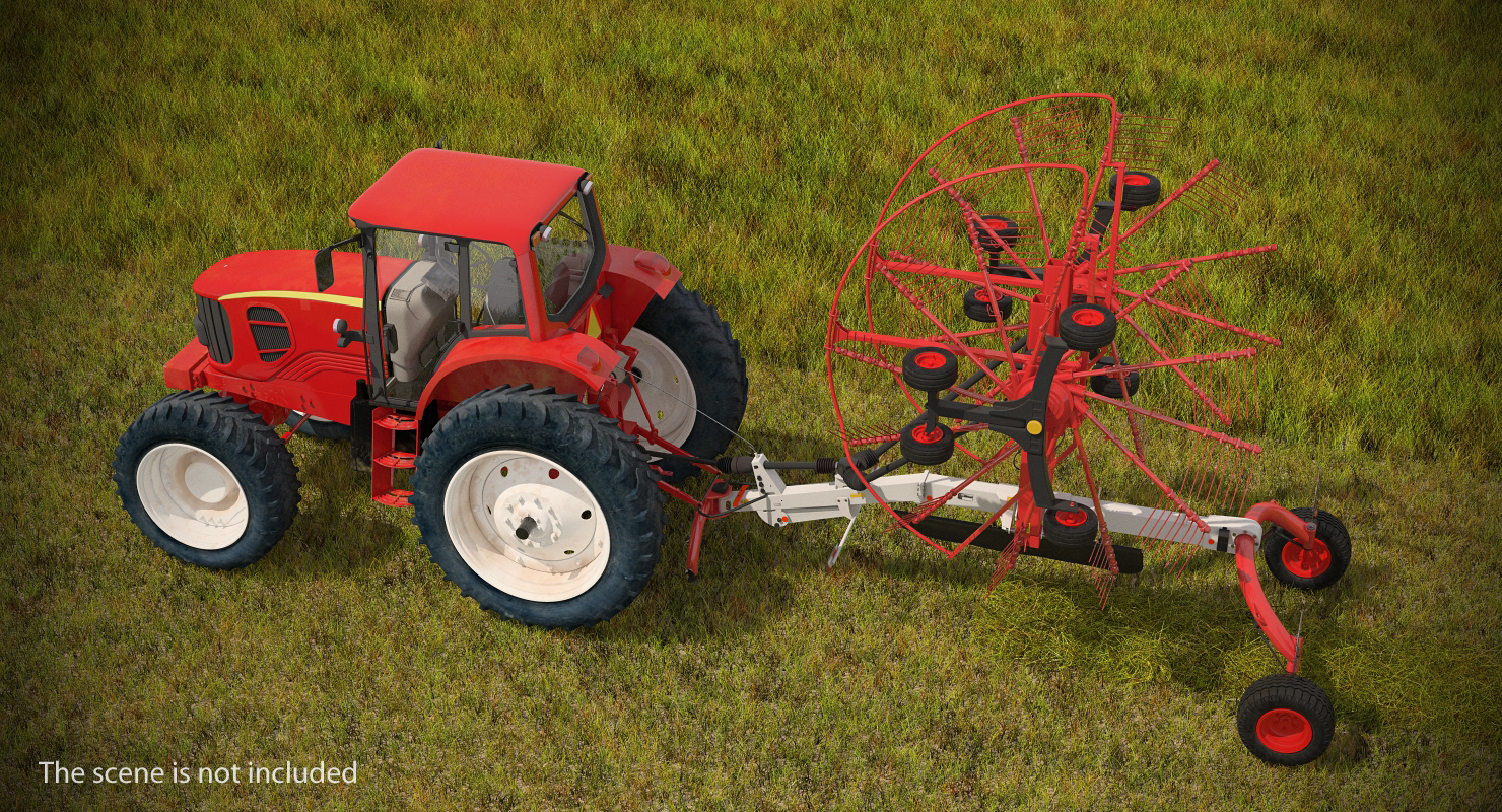 Tractor with Twin Rotary Rake Generic Parked 3D model