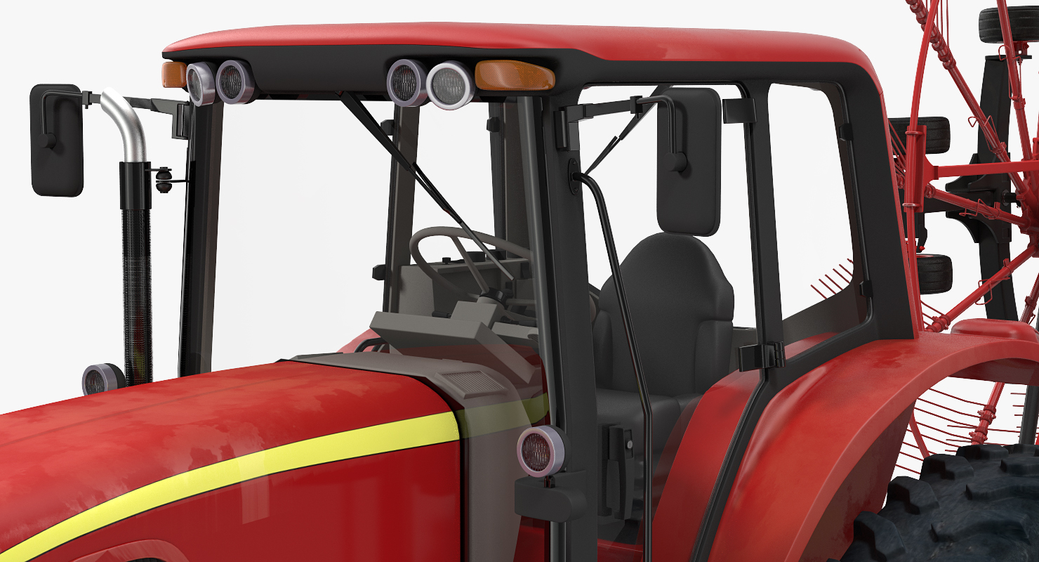 Tractor with Twin Rotary Rake Generic Parked 3D model