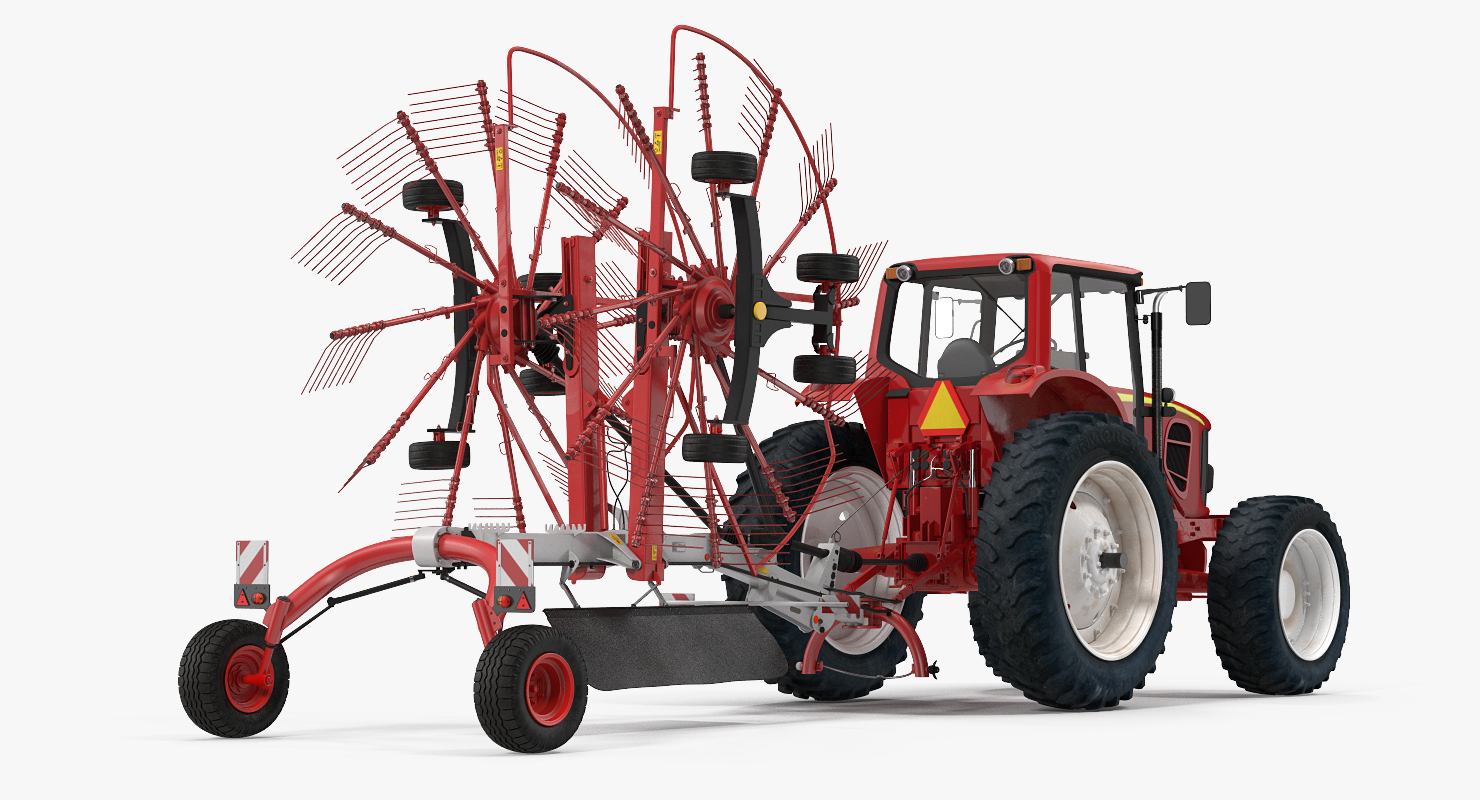 Tractor with Twin Rotary Rake Generic Parked 3D model