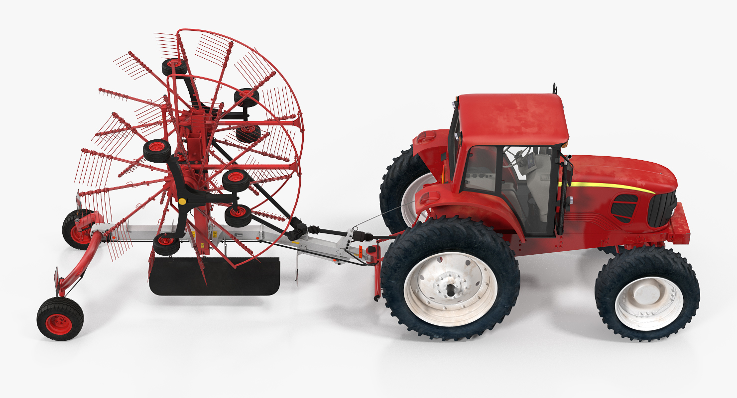 Tractor with Twin Rotary Rake Generic Parked 3D model